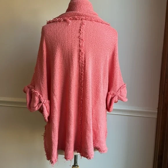 Anthropologie oversized, cotton sweater, raw edge, loose knit cowl neck Medium - Picture 6 of 8